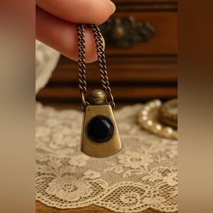 Vintage Onyx Perfume Bottle w/ Chain – Chatelaine or Purse Vial, 1940s